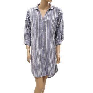 Kerri Rosenthal Striped Printed Mini Shirt Dress Cotton Buttondown M 288089